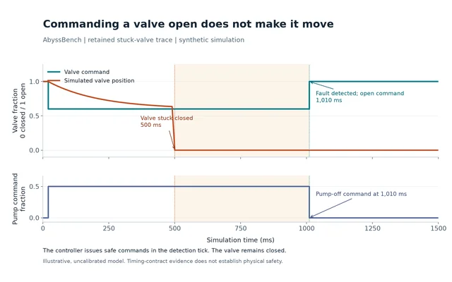 Simulated valve commands compared with a stuck valve