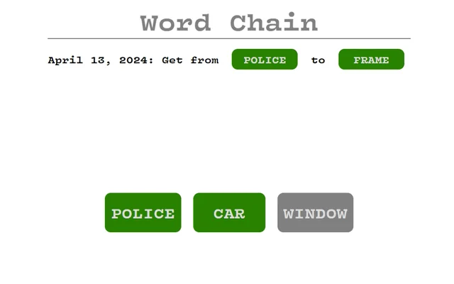 Word Chain game showing a chain of compound nouns